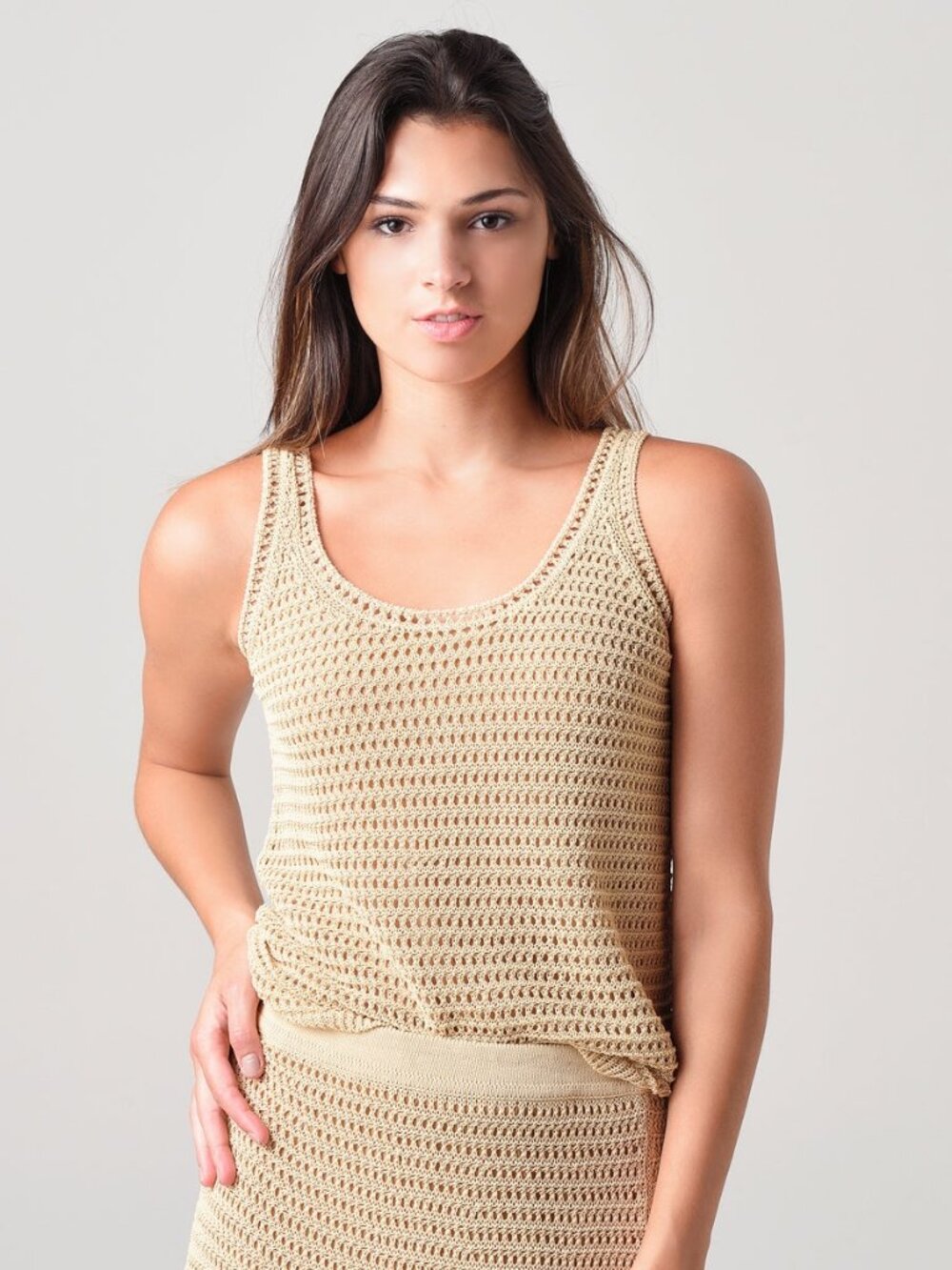 Vince Vanilla Cream Cotton-Blend Crochet Tank Size XXS